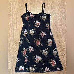 Vintage Laura Ashley Black Silk Floral Mini Dress Y2K 90s Women’s Size 4